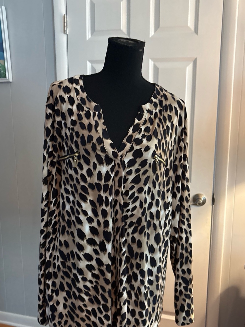 INC International Concepts Leopard Print Blouse in Cream and Black